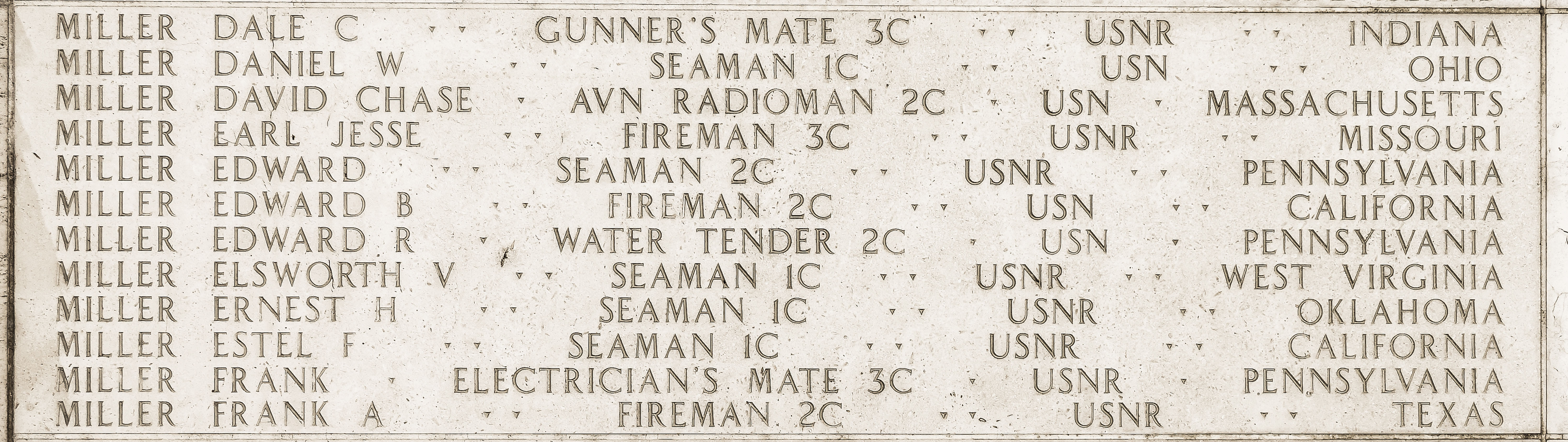 Earl Jesse Miller, Fireman Third Class